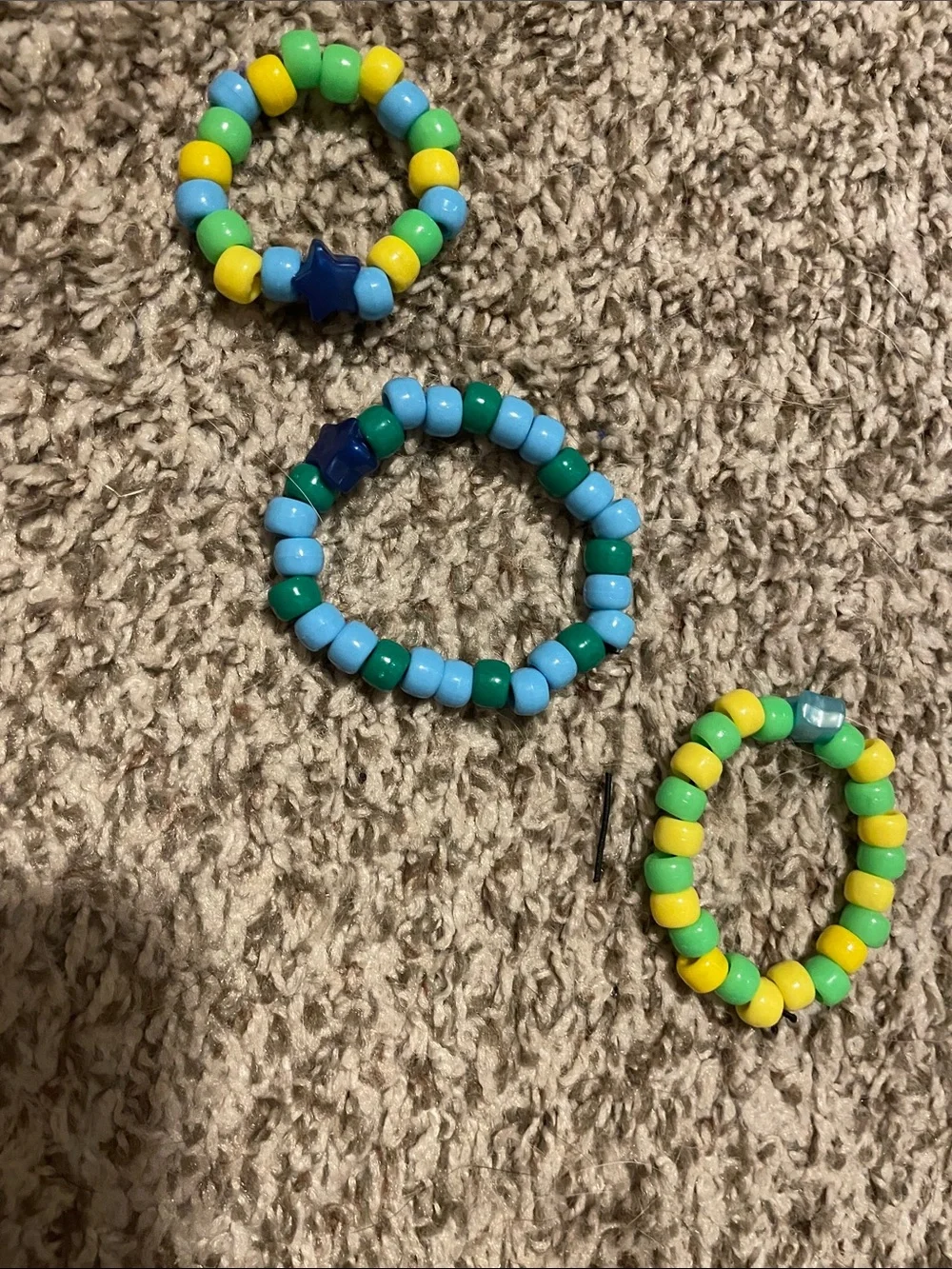 Kids Beaded Stretch Ring Set - Blue, Green & Yellow